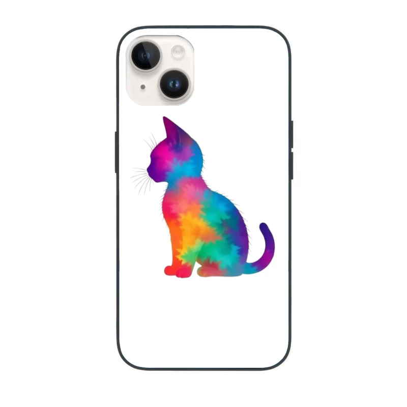 Rainbow Tie-Dye Cat Silhouette Art iPhone Case