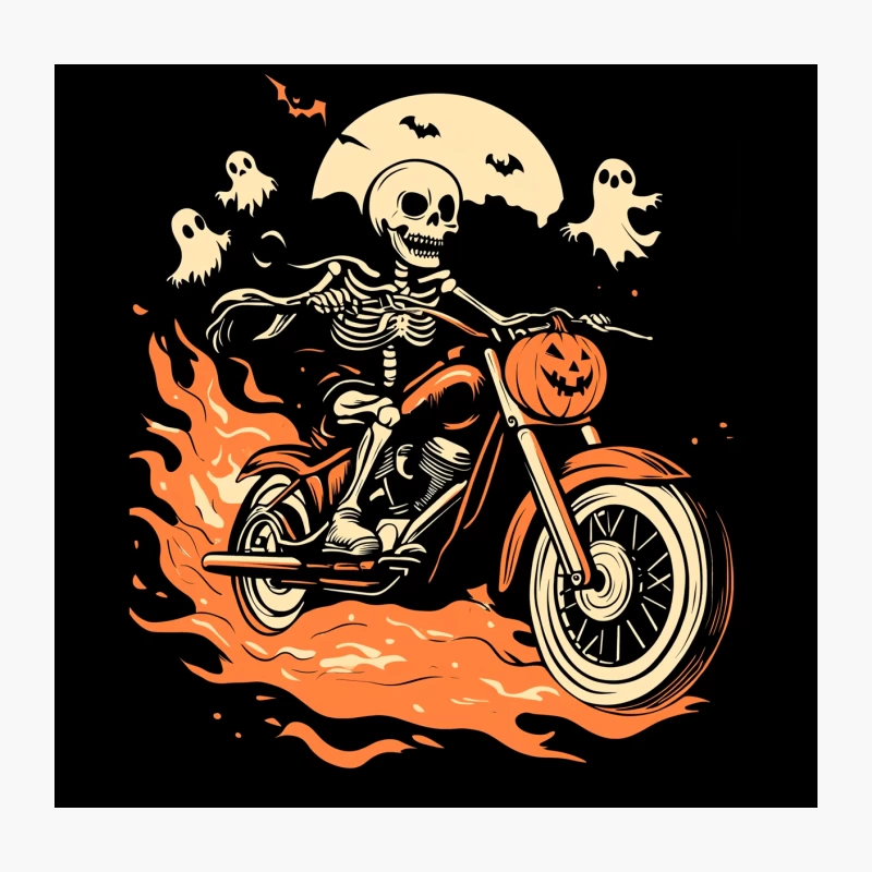 Skeleton Biker's Spooky Halloween Ride Throw Pillow