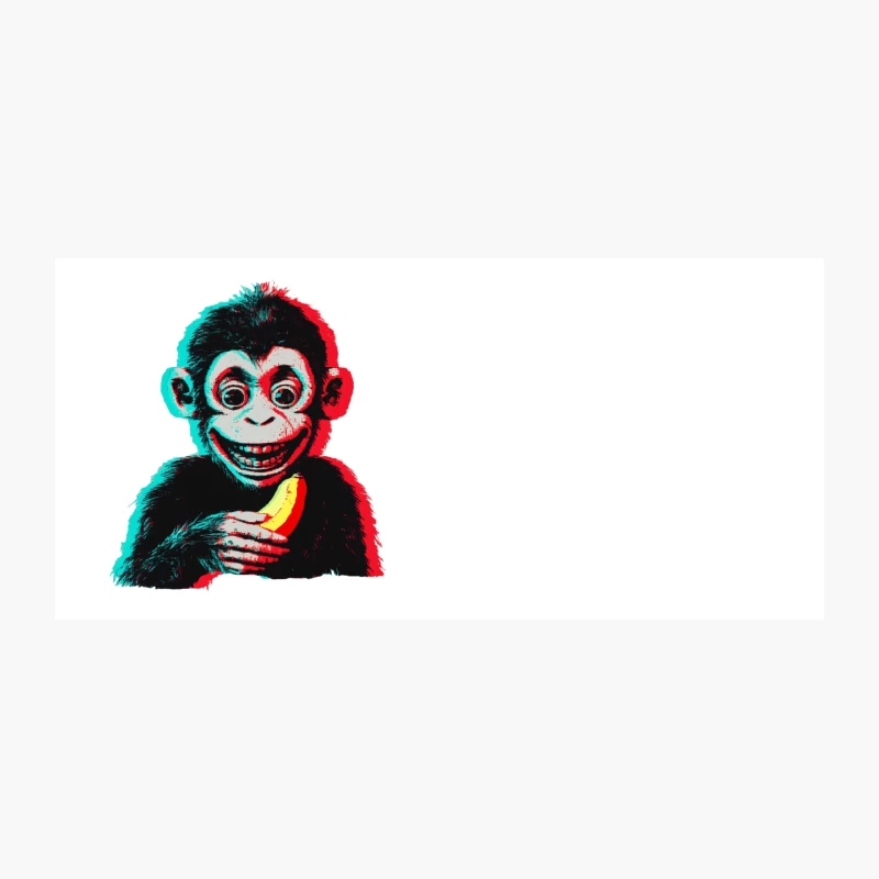 Retro 3D Monkey with Banana: Surreal Pop Art Chimpanzee Coffee Mug