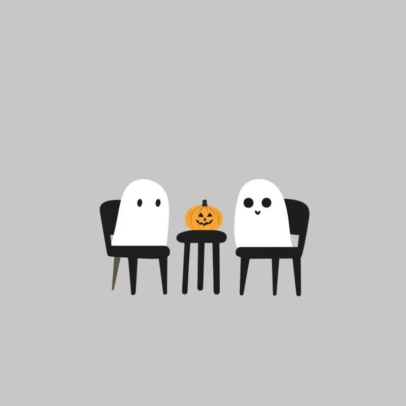 Cute Minimalist Halloween Scene with Ghost Chairs and Pumpkin Female Long Sleeve T-Shirt