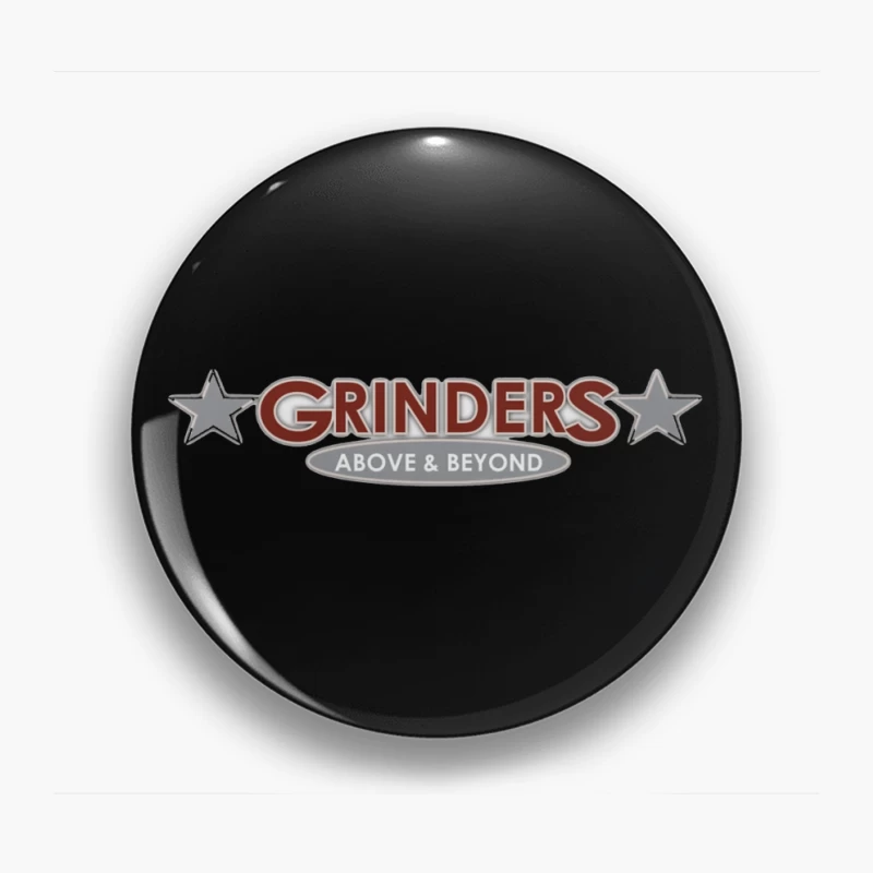 Grinders Restaurant Logo with Metallic Stars and Red Text Pin