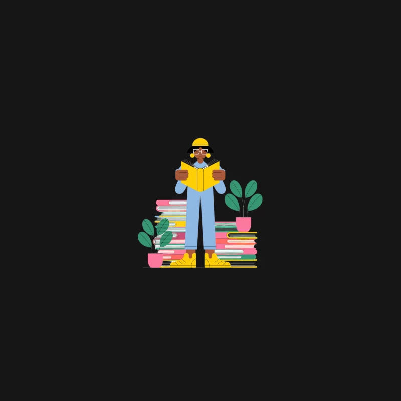 Illustrated Student Reading Among Books and Plants Desk Mat