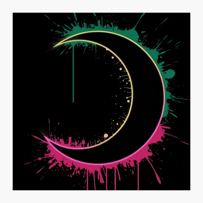 Artistic Watercolor Moon with Green and Pink Paint Splashes Pin