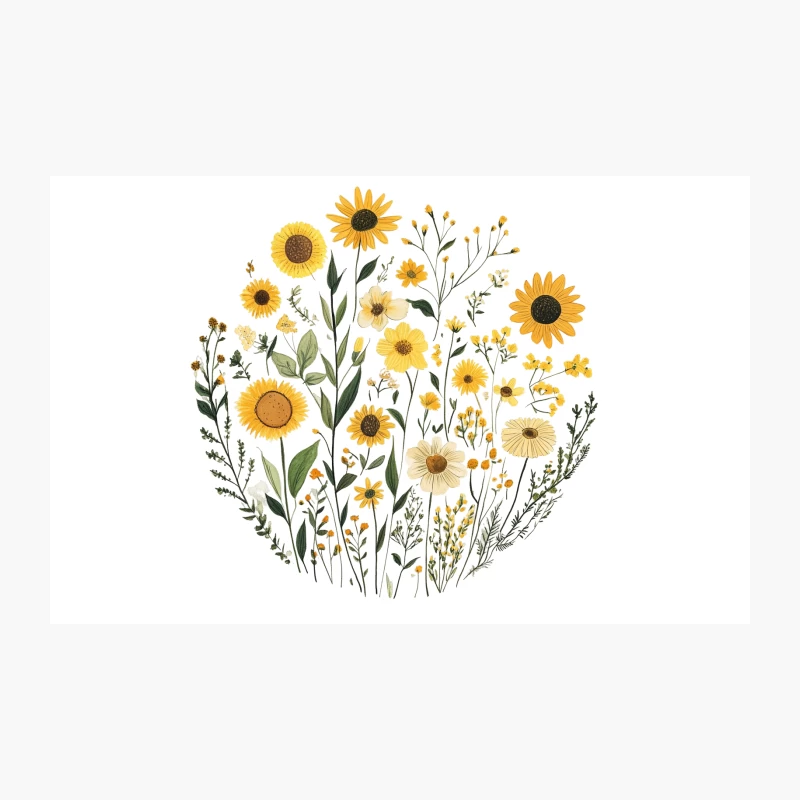 Cheerful Sunflower and Wildflower Botanical Illustration Travel Mug