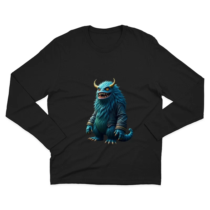 Furry Blue Monster in Denim Jacket with Golden Horns Male Long Sleeve T-Shirt