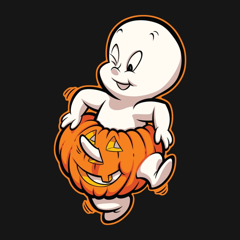 Casper the Friendly Ghost in a Pumpkin Costume Female Long Sleeve T-Shirt