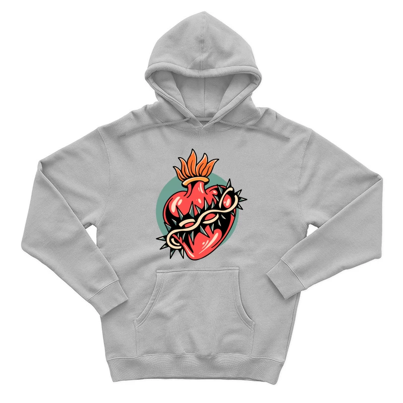 Illustration of a Heart with Thorns and Flame Male Pullover Hoodie