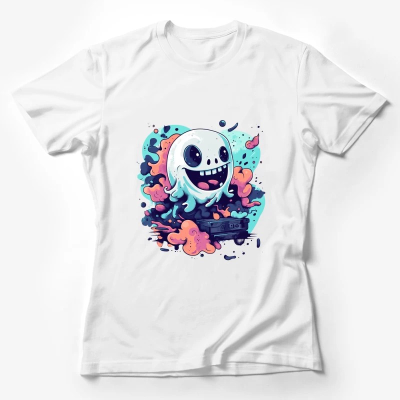 Playful Ghost with Colorful Swirls Gaming Art Female T-Shirt