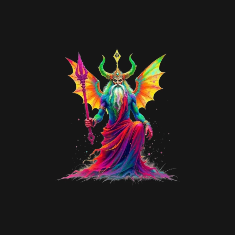 Rainbow-Hued Horned Deity with Dragon Wings Male Long Sleeve T-Shirt