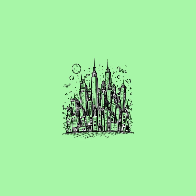 Urban Black and White Cityscape Illustration iPhone Case