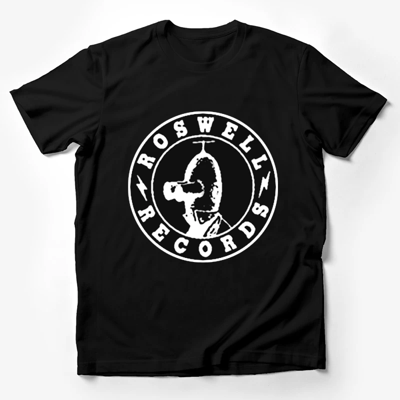 Roswell Records Black and White Circular Logo Male T-Shirt