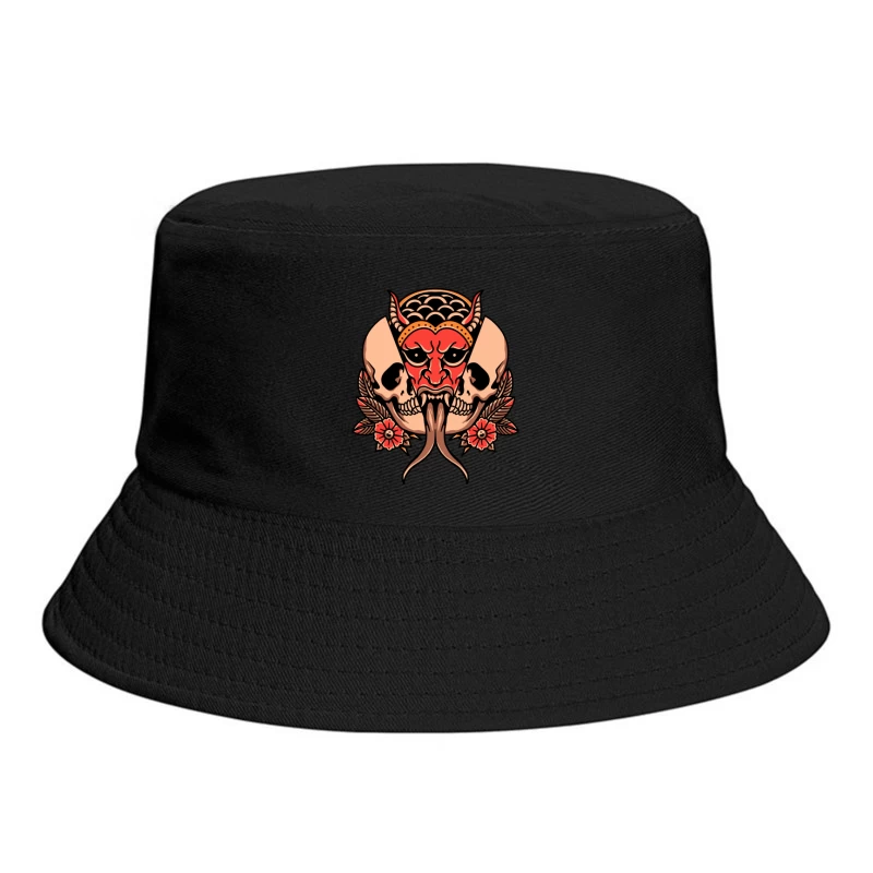 Fierce Demon and Skull Artwork Bucket Hat