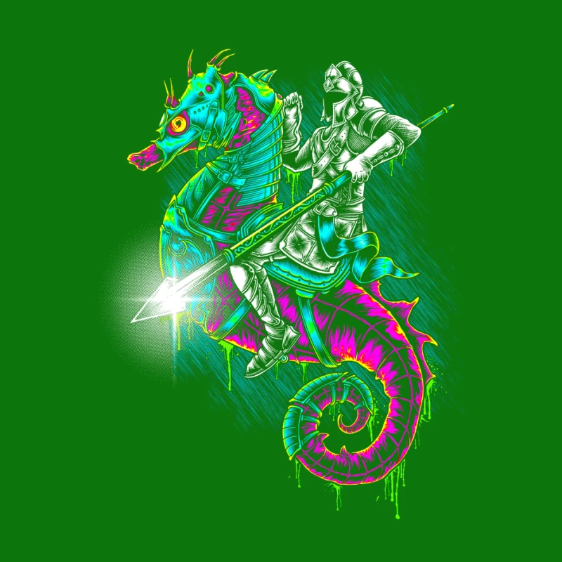 Knight Riding a Colorful Seahorse Pin