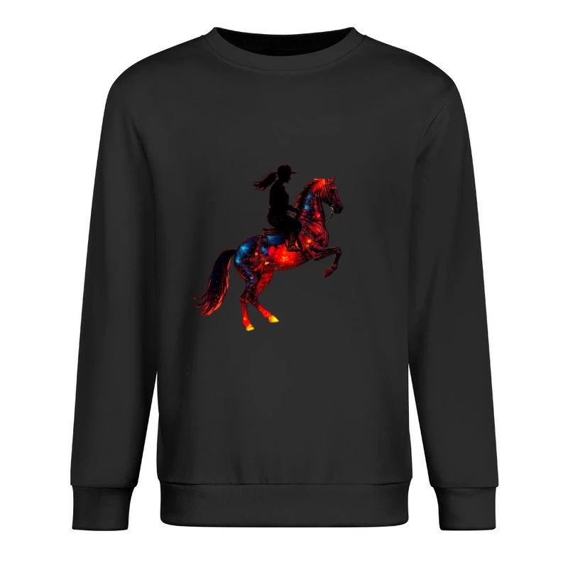 Cosmic Equestrian Silhouette with Galaxy Horse Male Pullover Sweatshirt