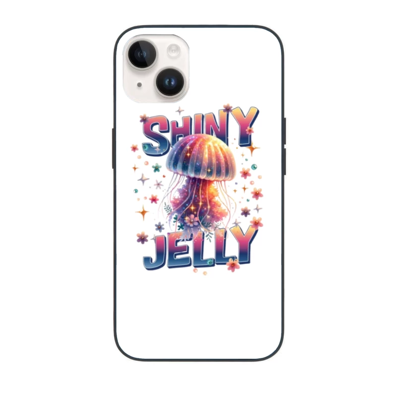 Shiny Jelly: Whimsical Watercolor Jellyfish Typography Art iPhone Case