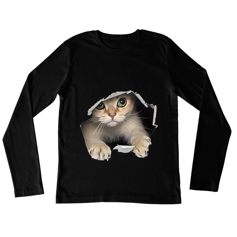 Kätzchen schaut durch ein Loch Damen Langarm T-Shirt