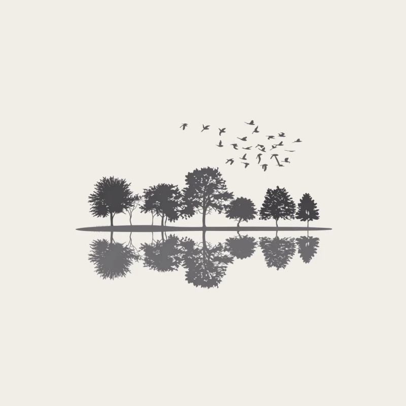 Serene Silhouette: Trees and Birds Reflected in Still Waters Bucket Hat