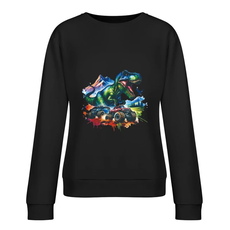 Dinosaurier und Monstertrucks Abenteuer Damen Pullover Sweatshirt