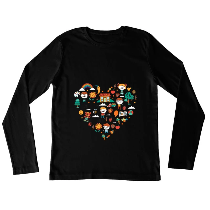 Fröhliche Kindergarten-Illustration Damen Langarm T-Shirt