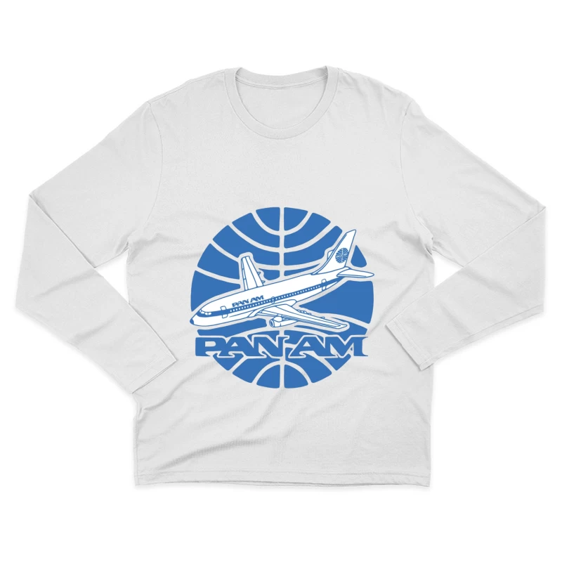 Vintage Pan Am Airlines Blue Globe Logo with Aircraft Design Male Long Sleeve T-Shirt