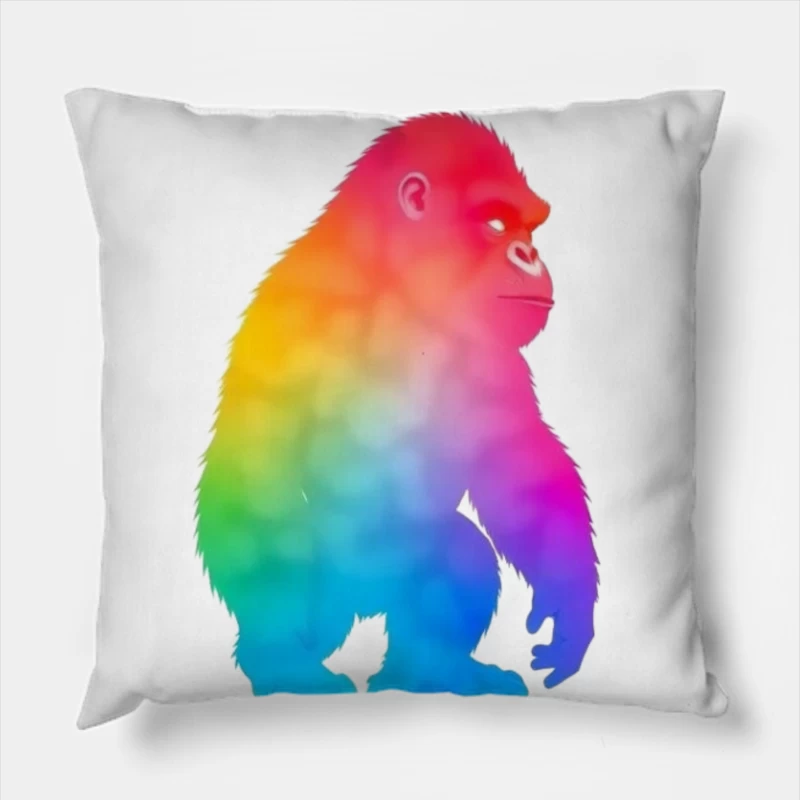 Rainbow Gradient Gorilla Silhouette Art Throw Pillow