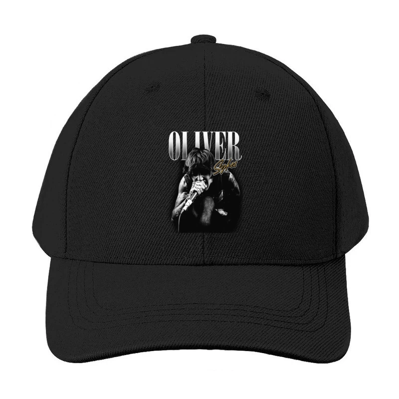 Dramatic Black and White Metal Vocalist Performance Baseball Cap