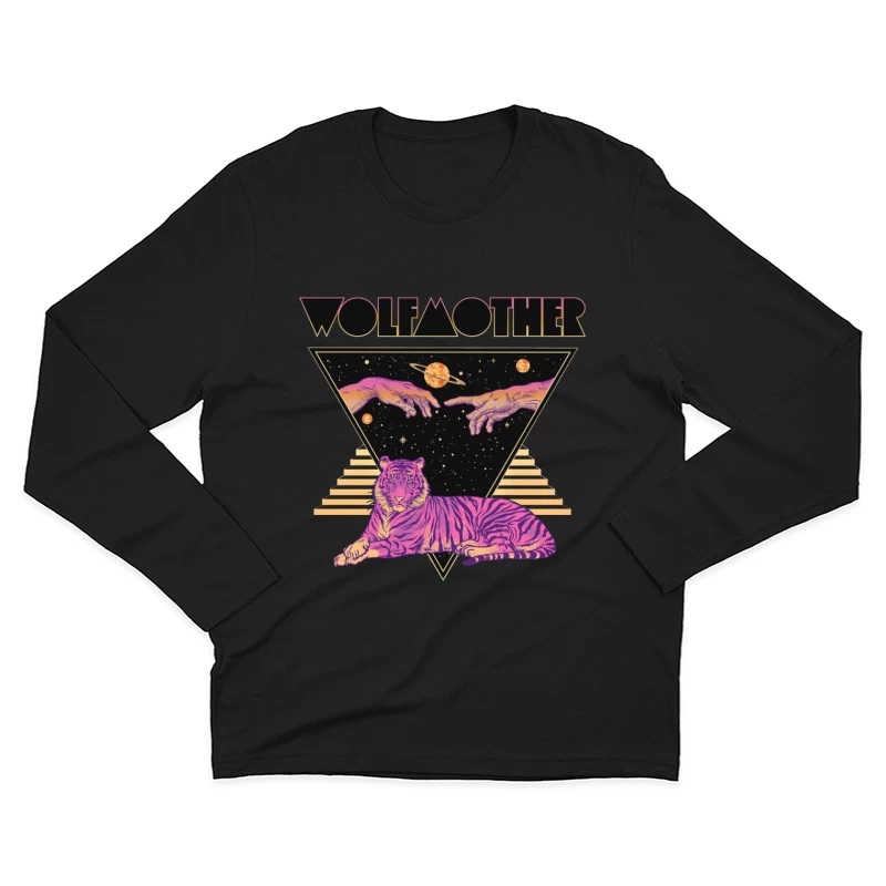 Cosmic Tiger with Mystical Hands in Retro Synthwave Style Male Long Sleeve T-Shirt