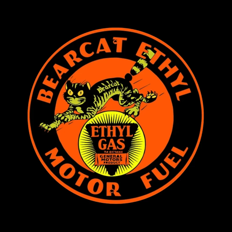 Vintage Bearcat Ethyl Motor Fuel Advertisement with Black Cat Mascot Pin