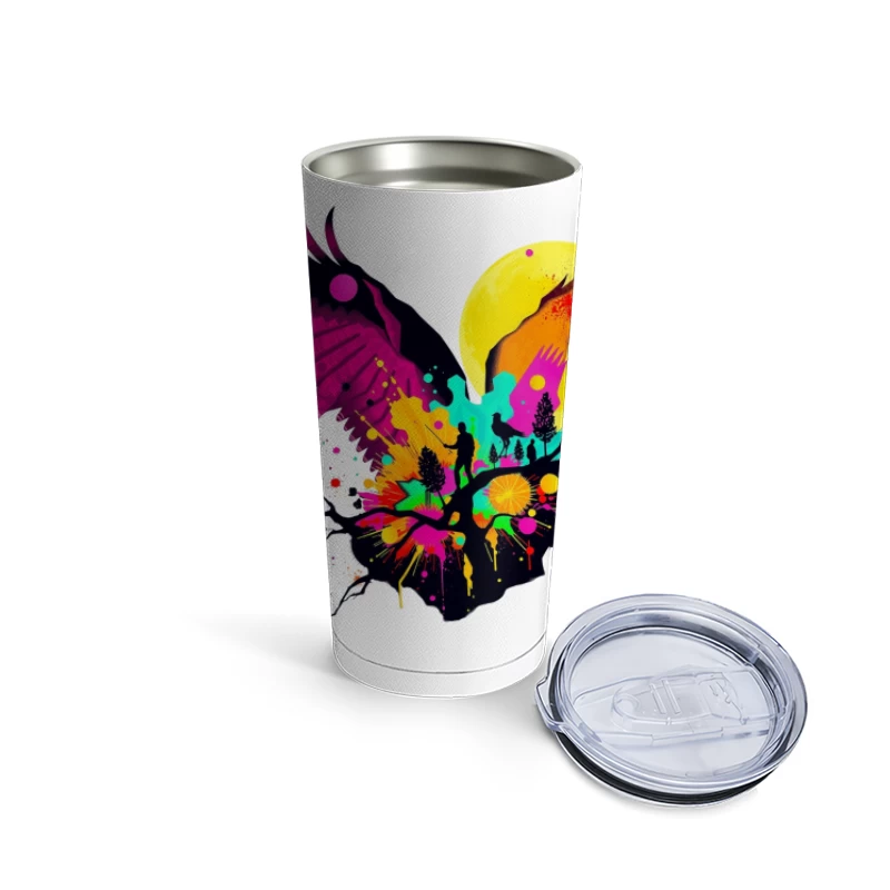 Vibrant Abstract Eagle Silhouette Under Moonlight Travel Mug