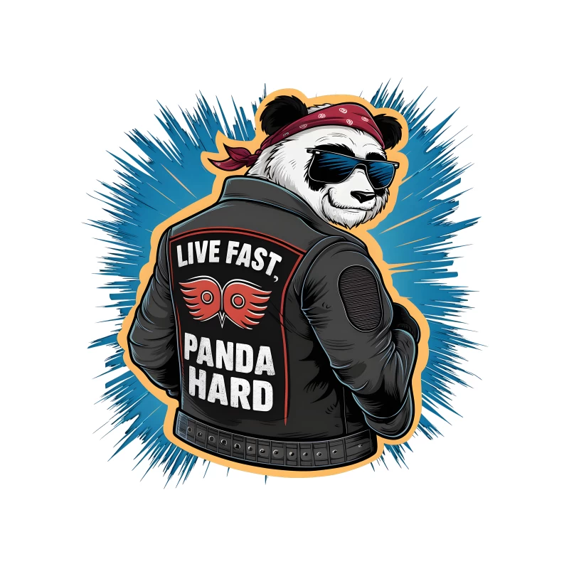 Cool Biker Panda with "Live Fast, Panda Hard" Slogan Tapestry