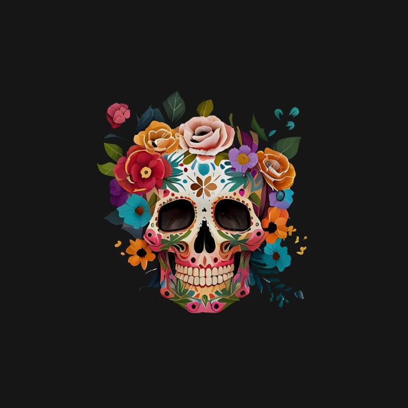 Sugar Skull mit Blumen Herren Langarm T-Shirt