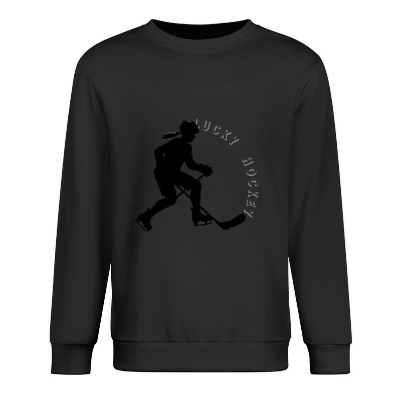 Female Hockey Player Silhouette in Action Male Pullover Sweatshirt