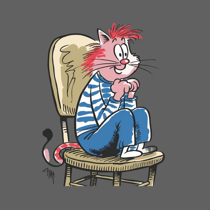 Punk Rock Cat in Striped Shirt Relaxing on Wooden Chair Male Tank Top