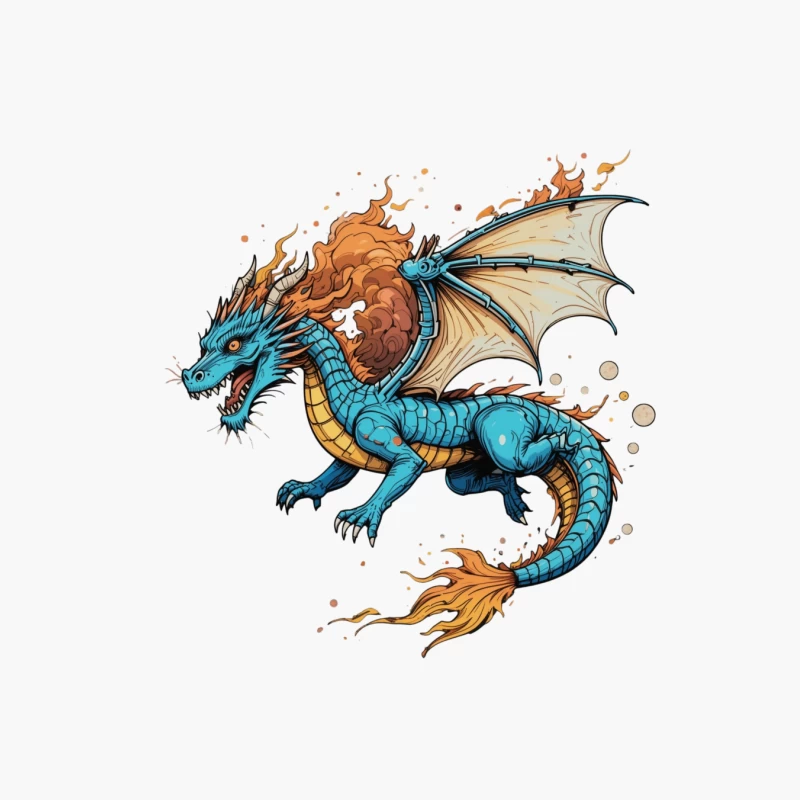Fierce Blue Dragon with Fiery Mane and Wings Cotton Tote Bag