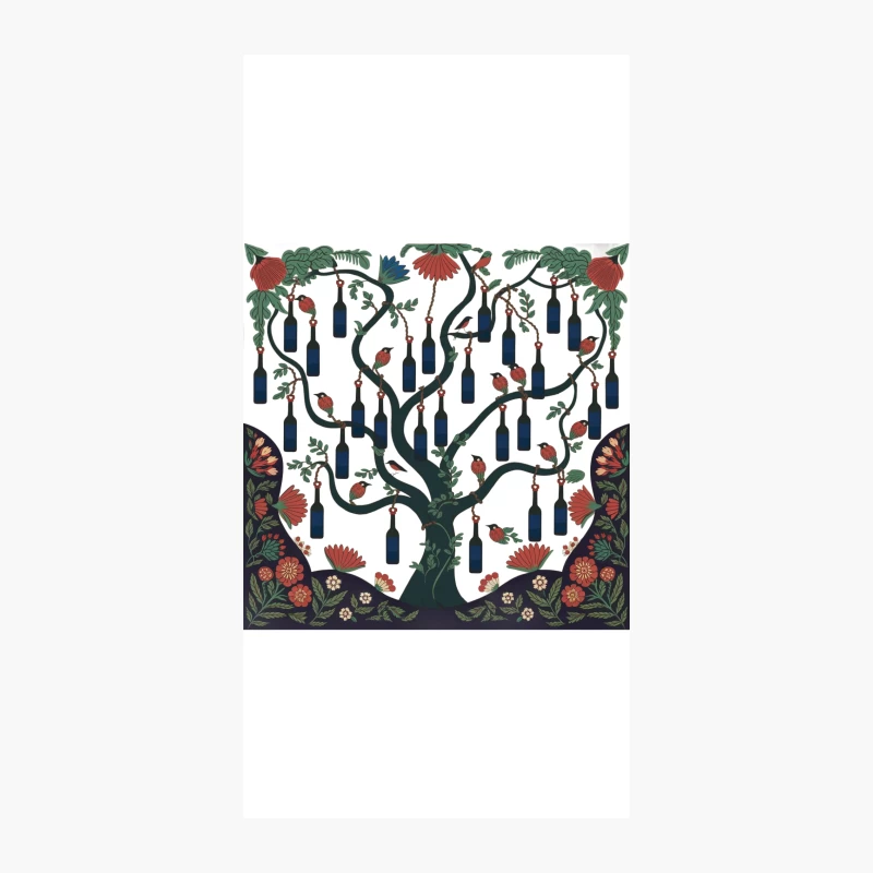 Whimsical Tree of Life with Wine Bottles and Floral Folk Art Design iPhone Case