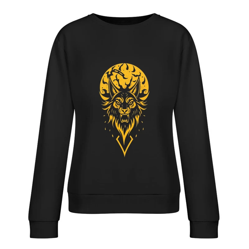 Fierce Wolf Illustration on Black Background Female Pullover Sweatshirt