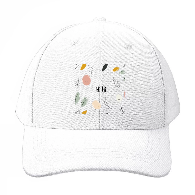 Cute Minimalist Abstract Illustration with Leaves and Greeting Baseball Cap