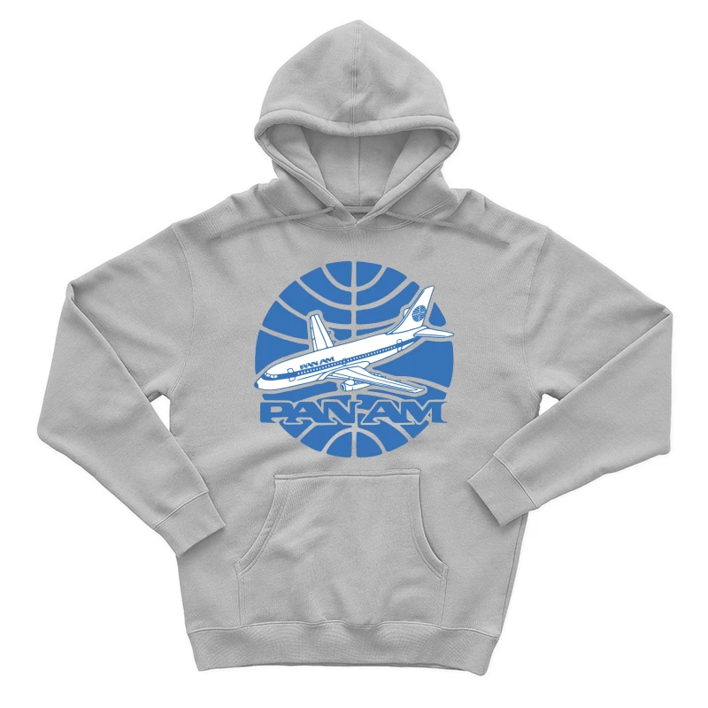 Vintage Pan Am Airlines Blue Globe Logo with Aircraft Design Male Pullover Hoodie