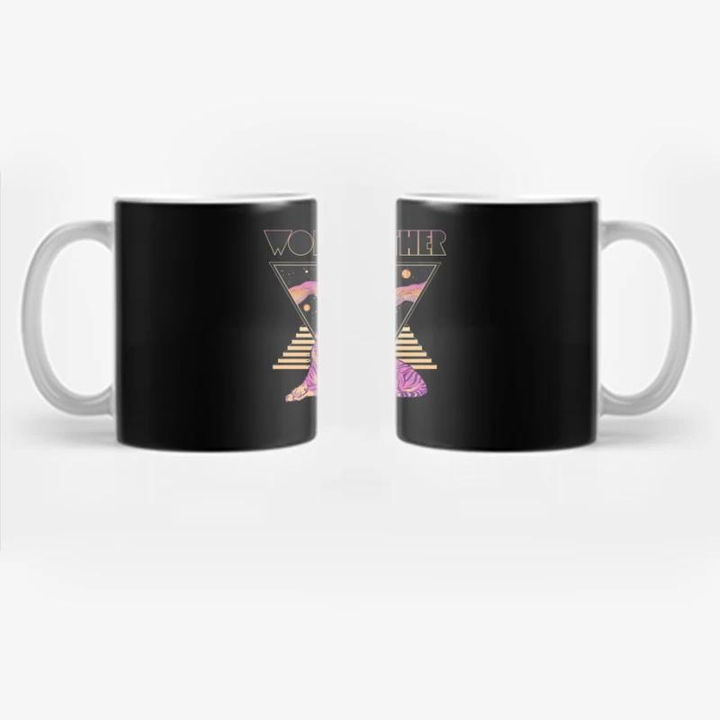 Cosmic Tiger with Mystical Hands in Retro Synthwave Style Coffee Mug