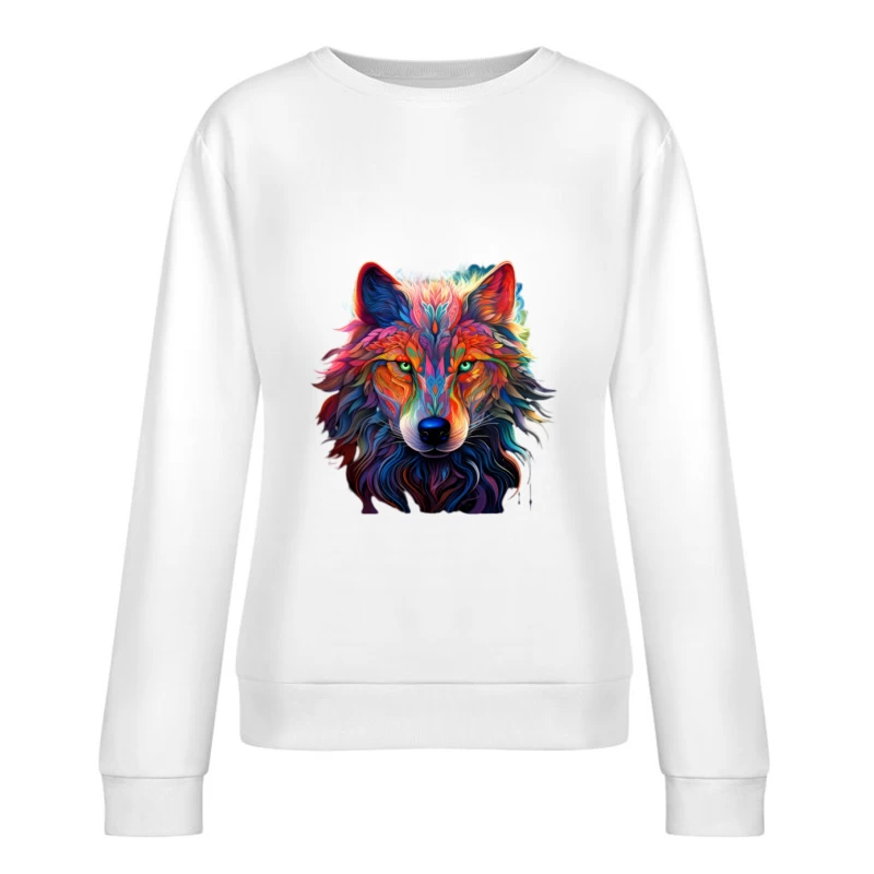 Bunter Wolf im Kunstdesign Damen Pullover Sweatshirt