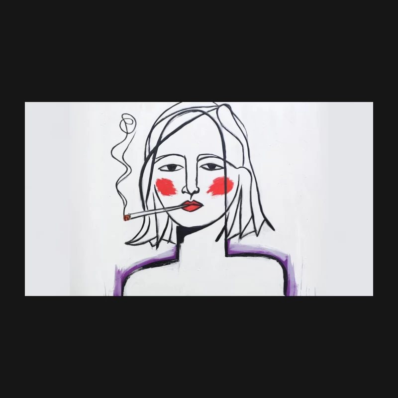 Minimalist Artistic Portrait of Smoking Woman with Red Cheeks Desk Mat