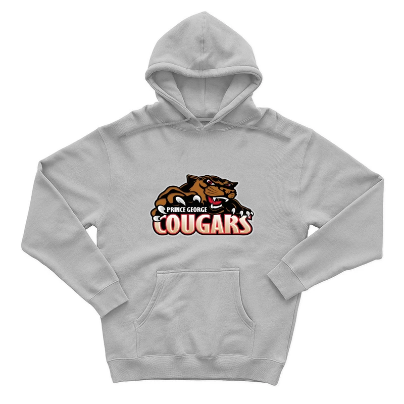 Prince George Cougars Sports Team Logo with Fierce Cougar Mascot Prince George Cougars Male Pullover Hoodie