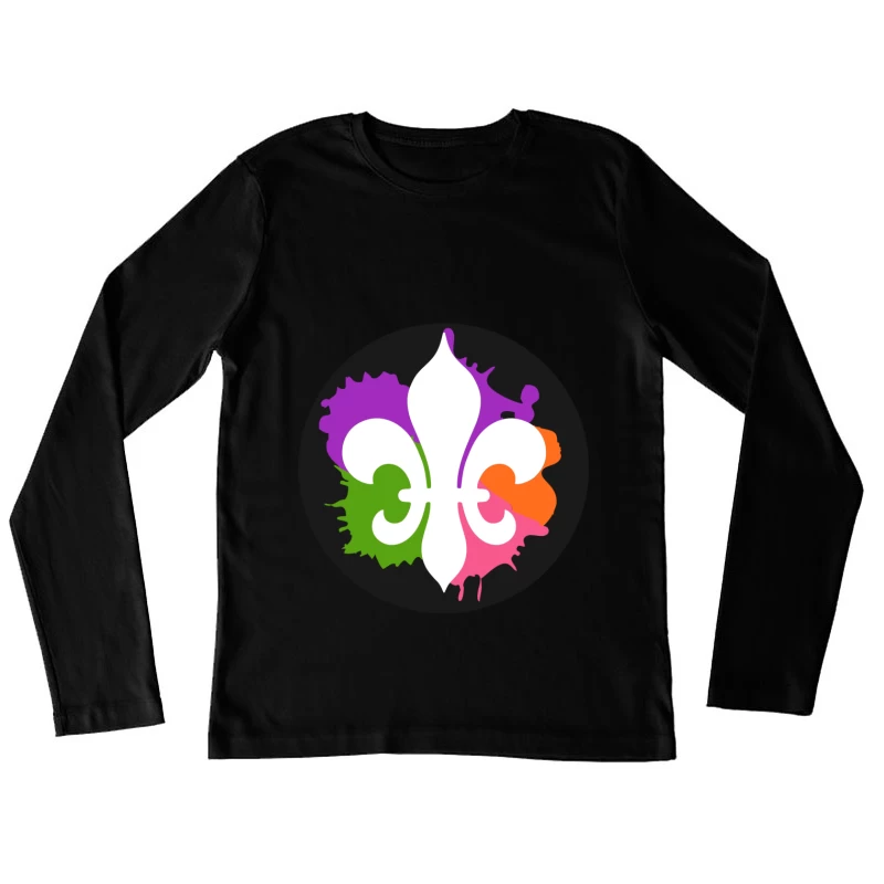 Fleur-de-lis avec éclaboussures colorées Femme Manches Longues T-Shirt
