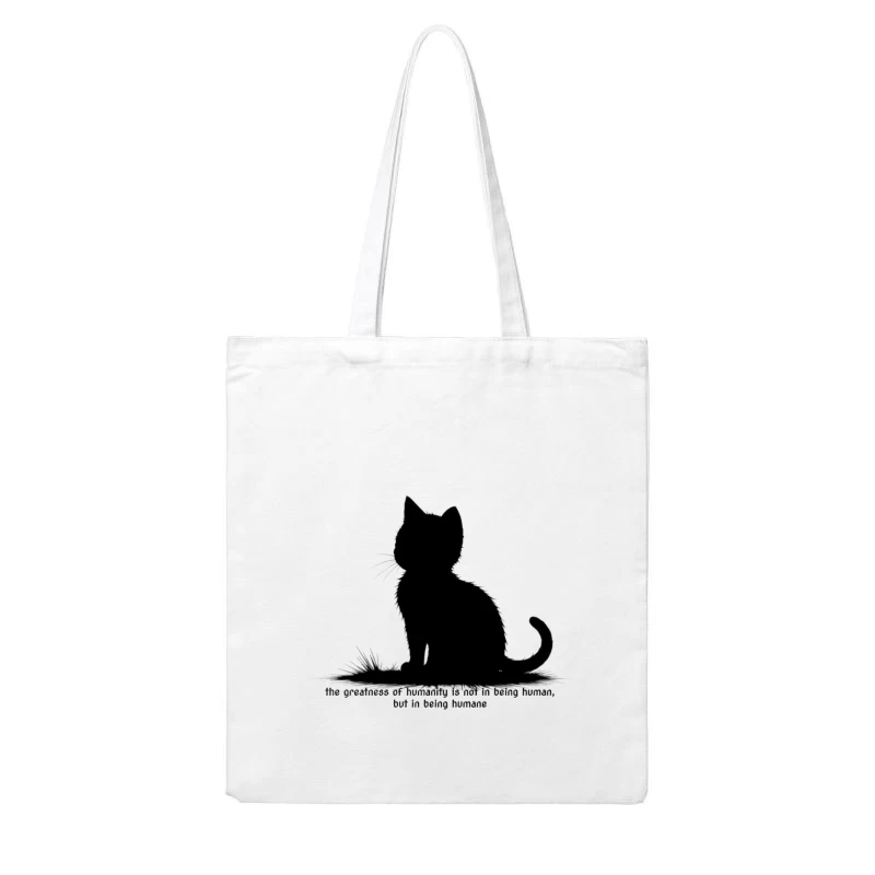 Black Cat Silhouette with Humane Message Cotton Tote Bag