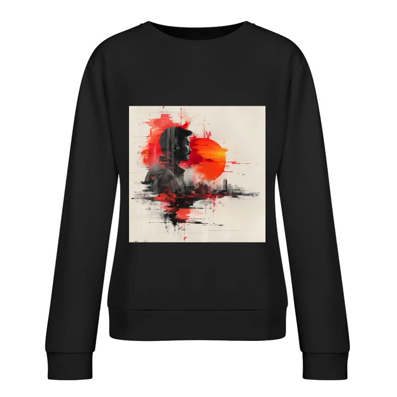 Urban Silhouette in Crimson Sunset Female Pullover Sweatshirt