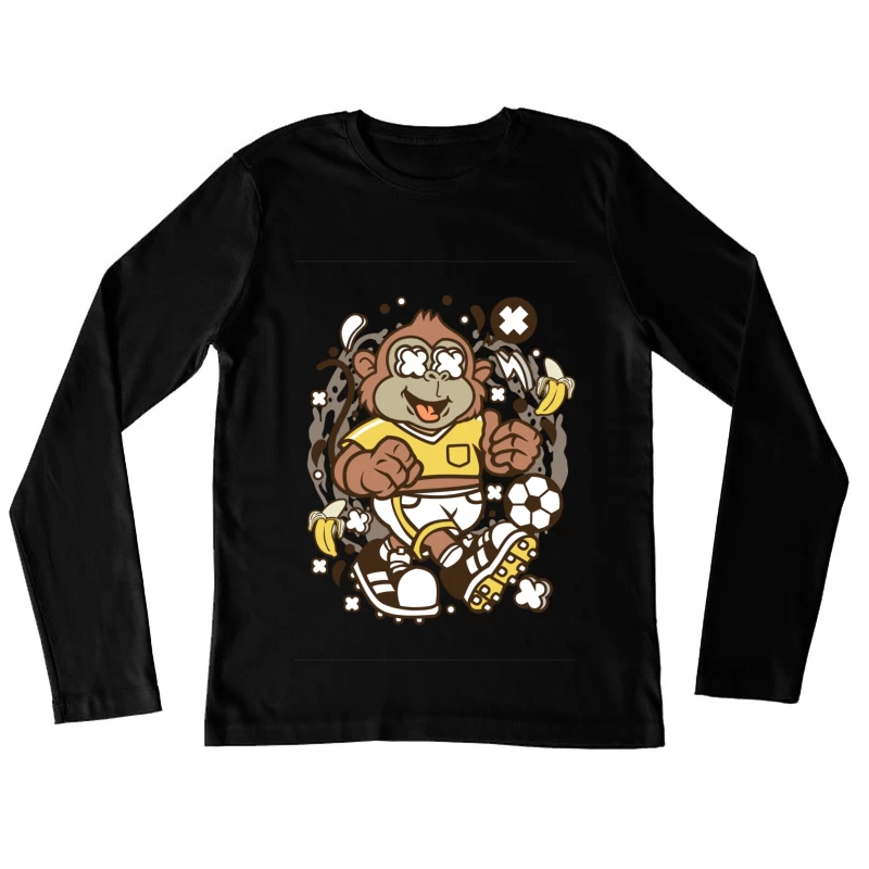 Singe joueur de football avec bananes Femme Manches Longues T-Shirt