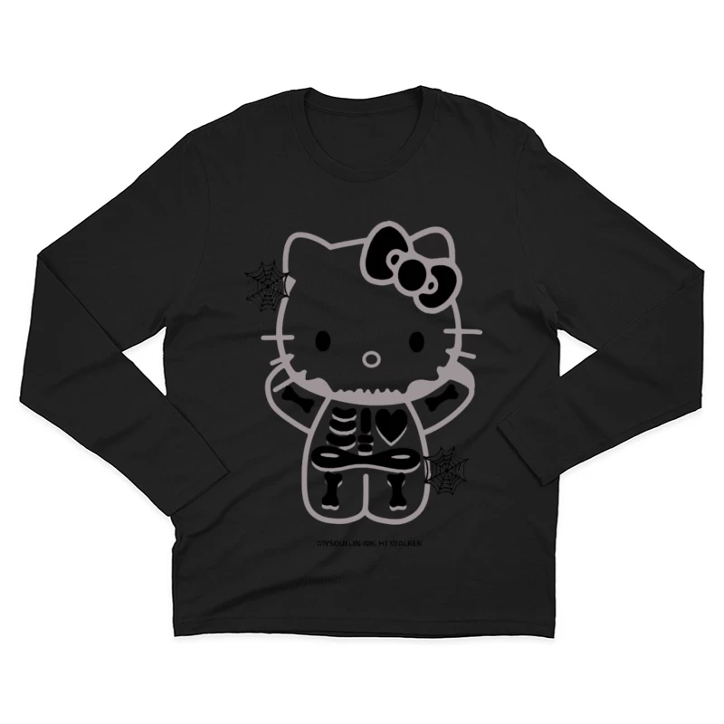 Skelett Hello Kitty Design mit Spinnennetzen Herren Langarm T-Shirt
