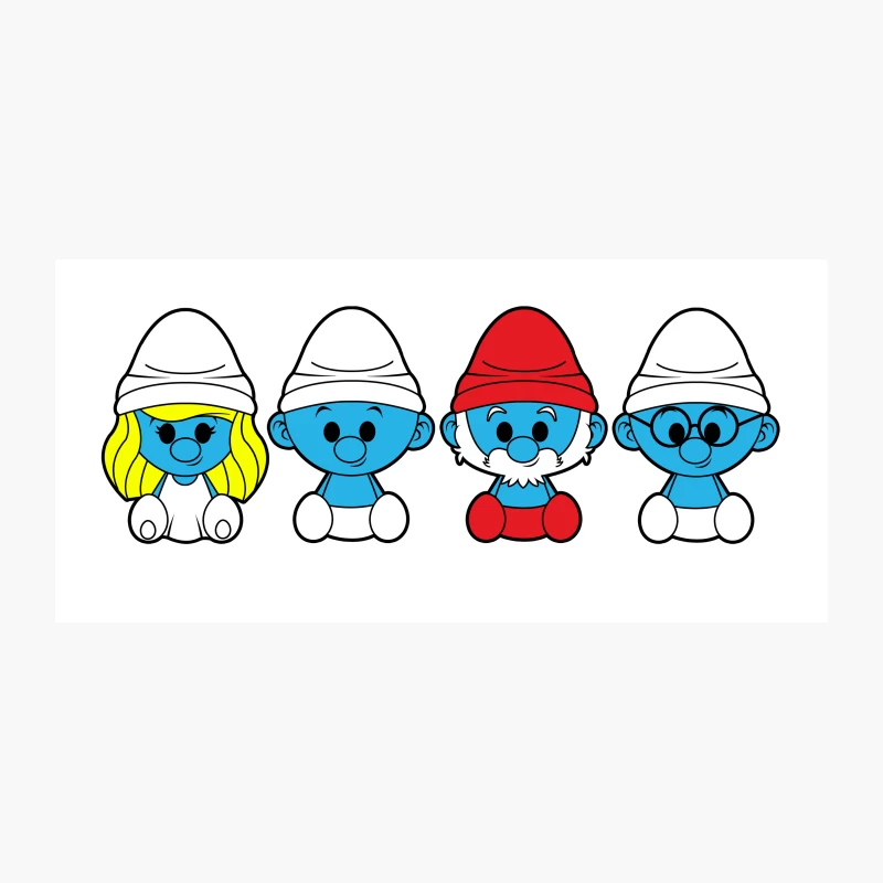Cartoon Smurfs with Diverse Features and Hats Coffee Mug