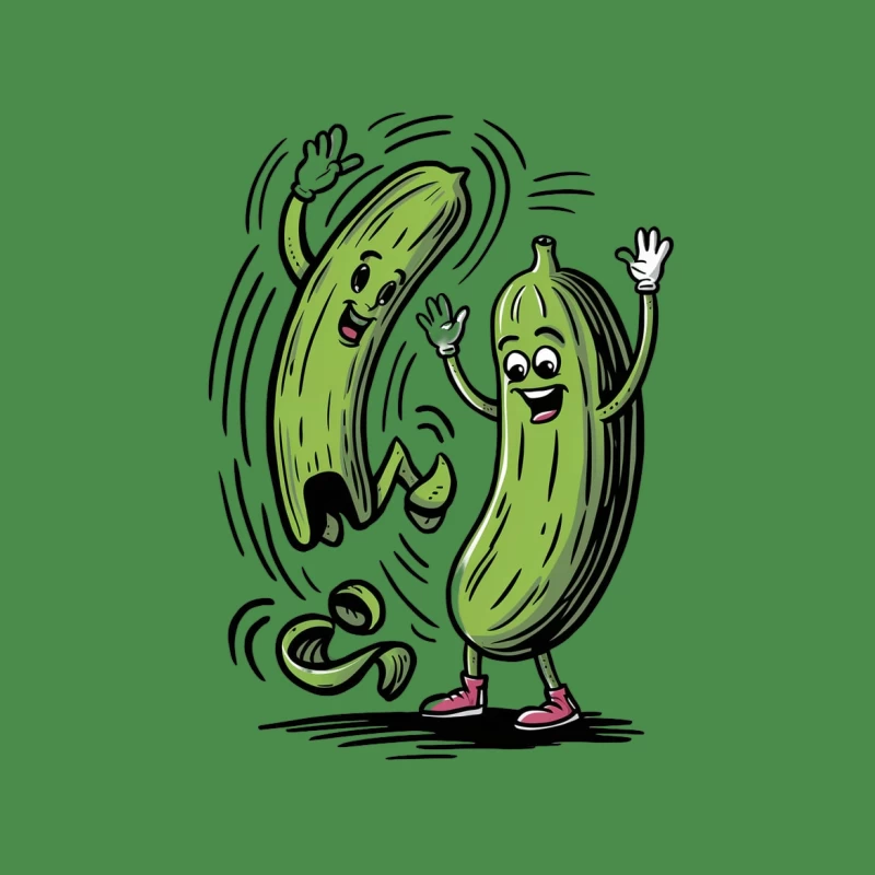 cartoon vegetables cucumbers anthropomorphic dancing happy illustration Male T-Shirt