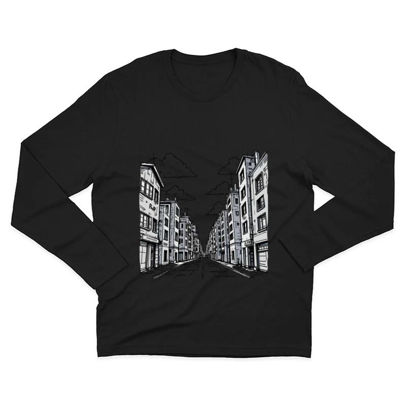 Monochrome Cityscape with Urban Architecture Male Long Sleeve T-Shirt